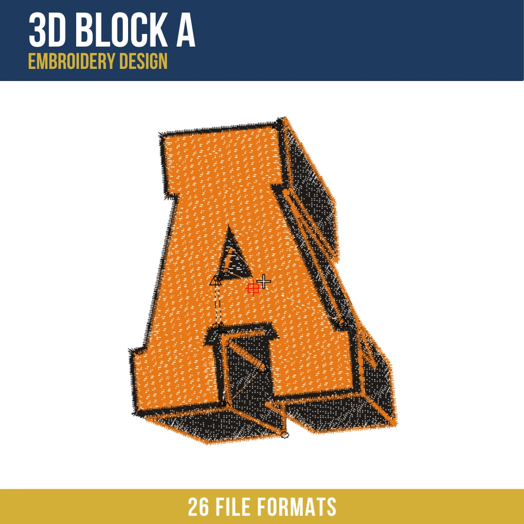 3D Block A Embroidery Design