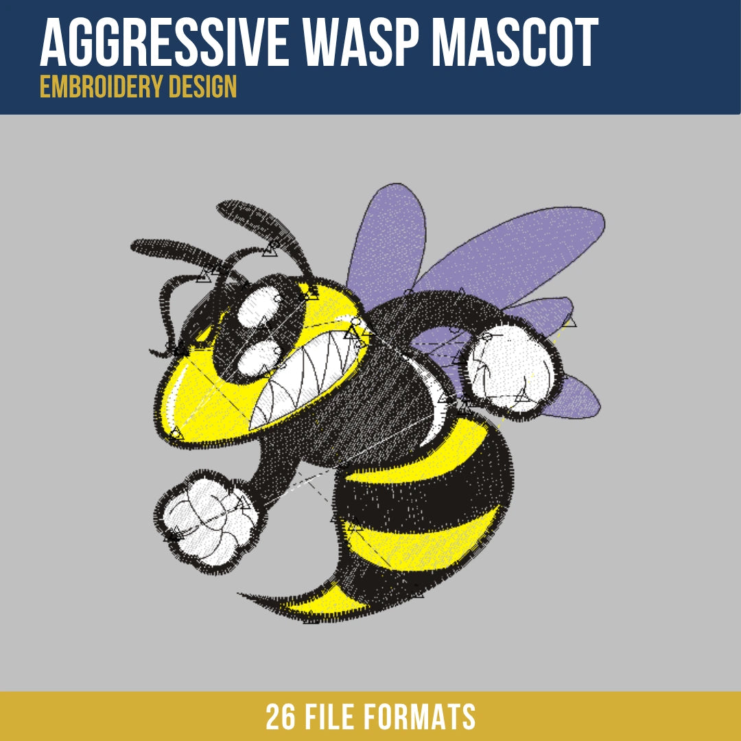 Aggressive Wasp Mascot Embroidery Design