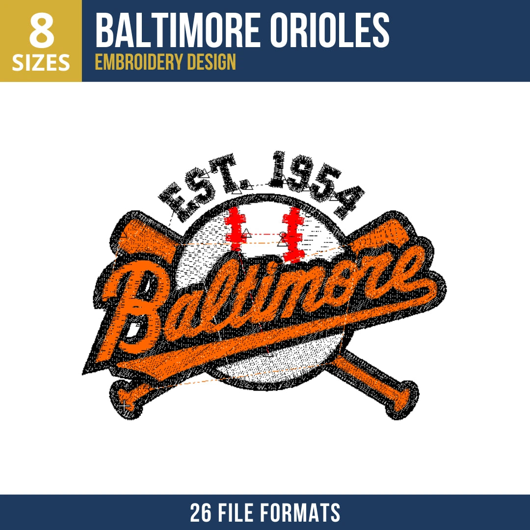 Baltimore Orioles EST. 1954 Baseball Badge Embroidery Design