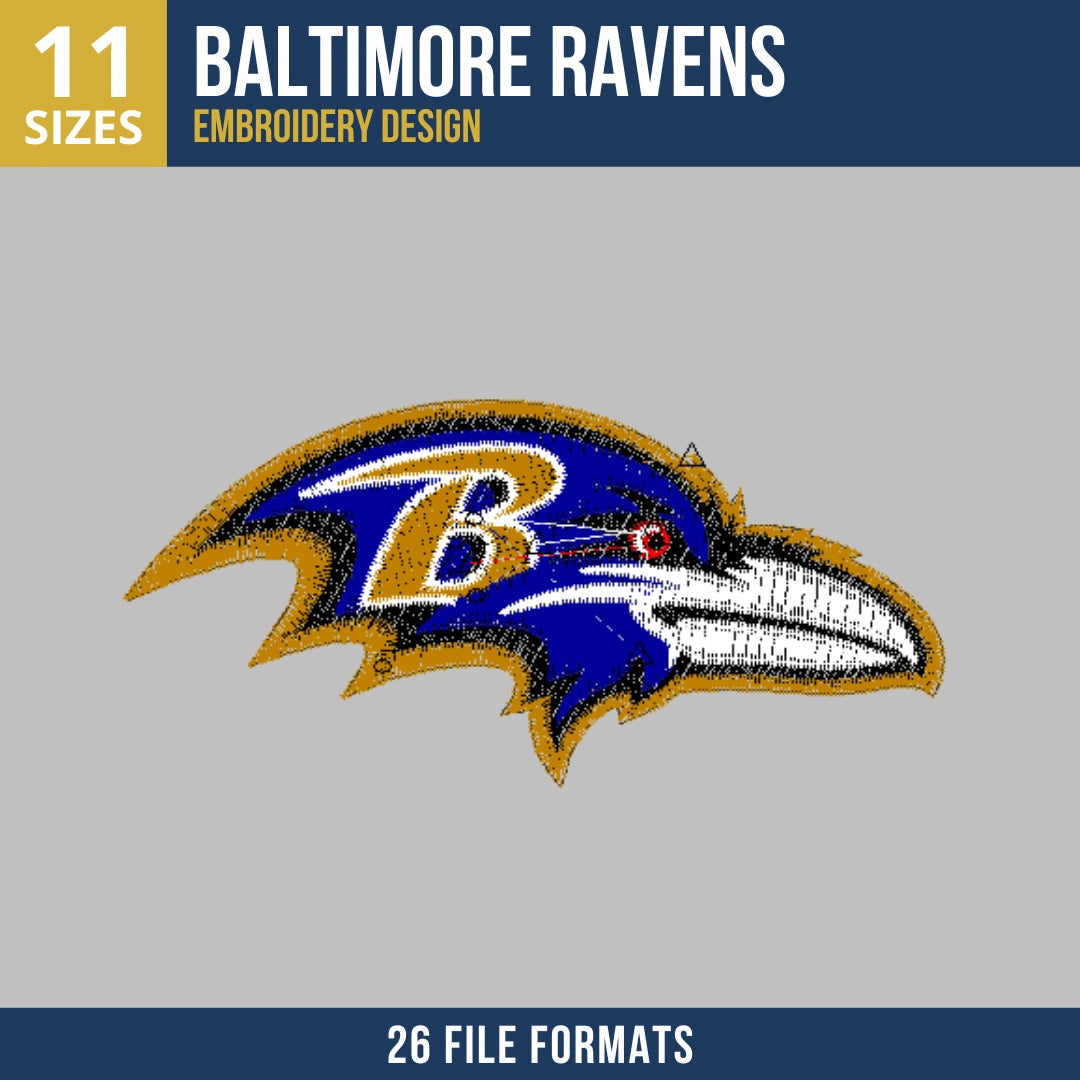 Baltimore Ravens Head Logo Football Embroidery Design