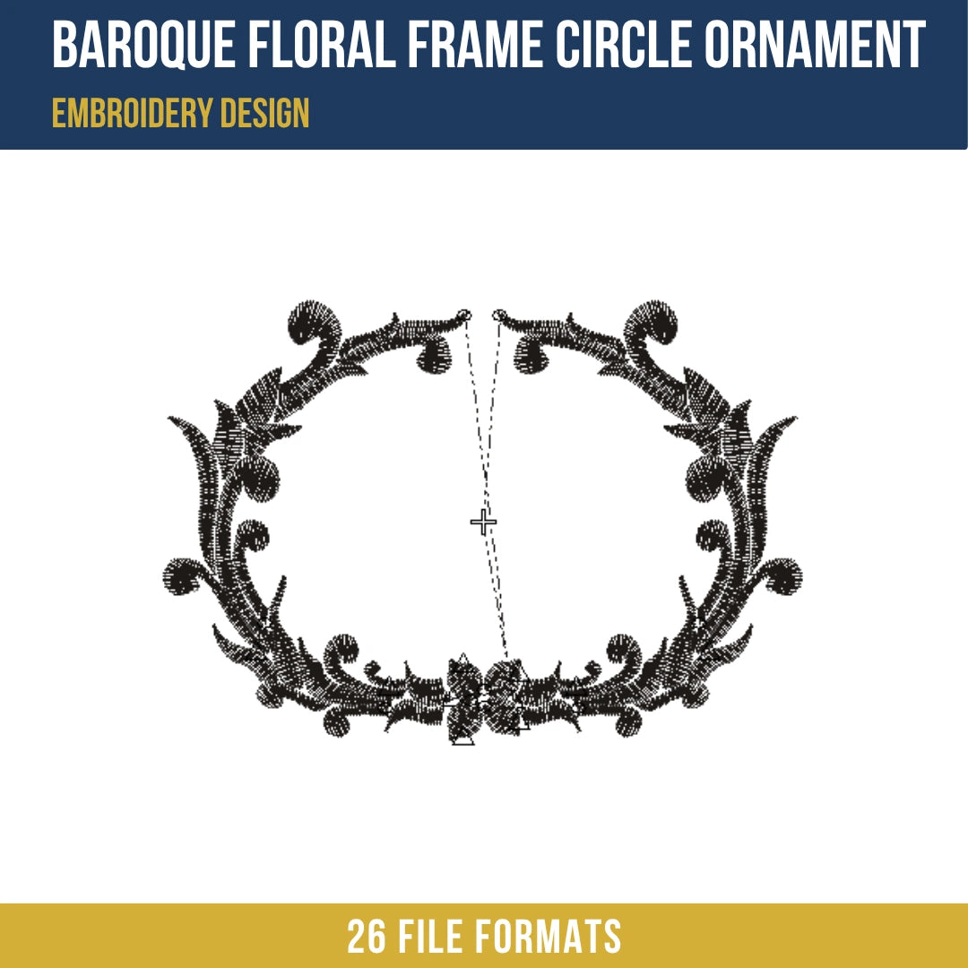 Baroque Floral Frame Circle Ornament Embroidery Design