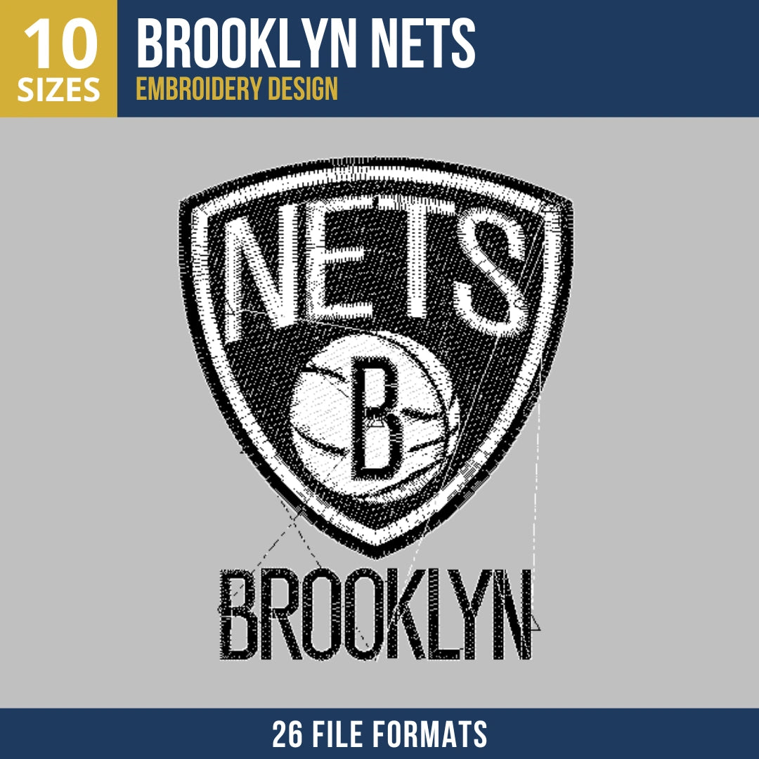 Brooklyn Nets Shield Badge and Wordmark Basketball Embroidery Design