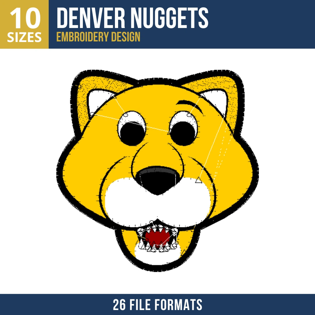 Denver Nuggets Rocky the Mountain Lion Head Embroidery Design