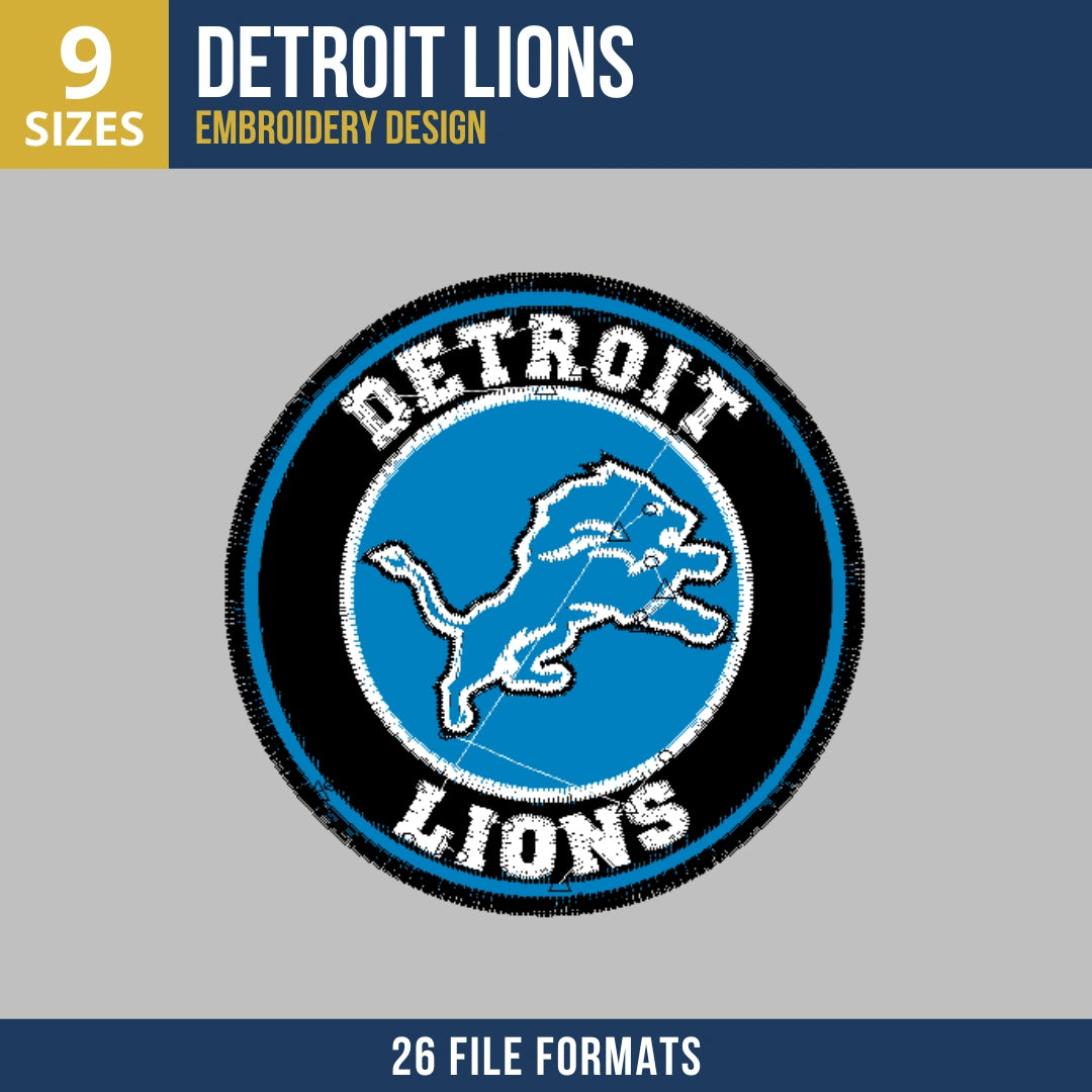Detroit Lions Circle Mascot Badge Embroidery Design