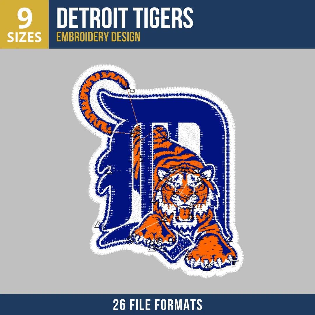 Detroit Tigers Walking Tiger Old English D Embroidery Design