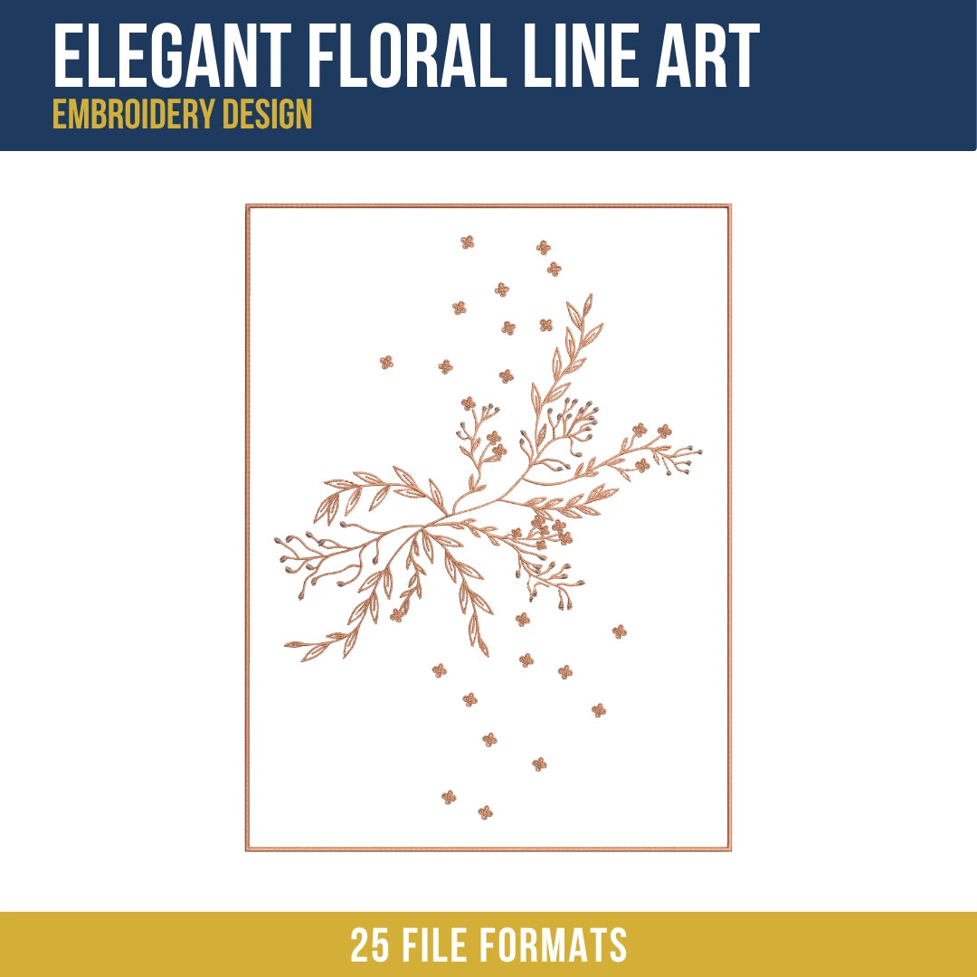 Elegant Floral Line Art Embroidery Design