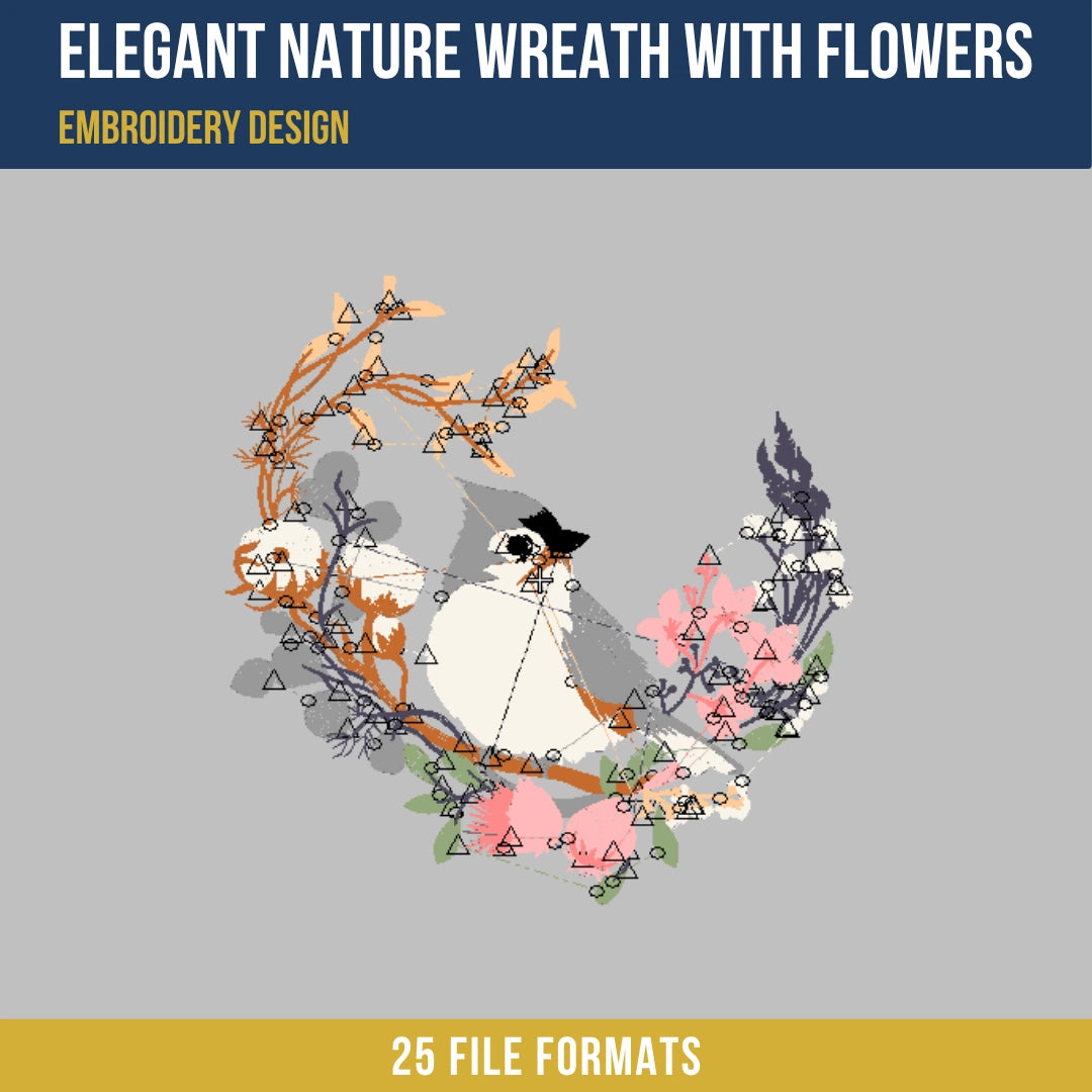 Elegant Nature Wreath With Flowers Embroidery Design