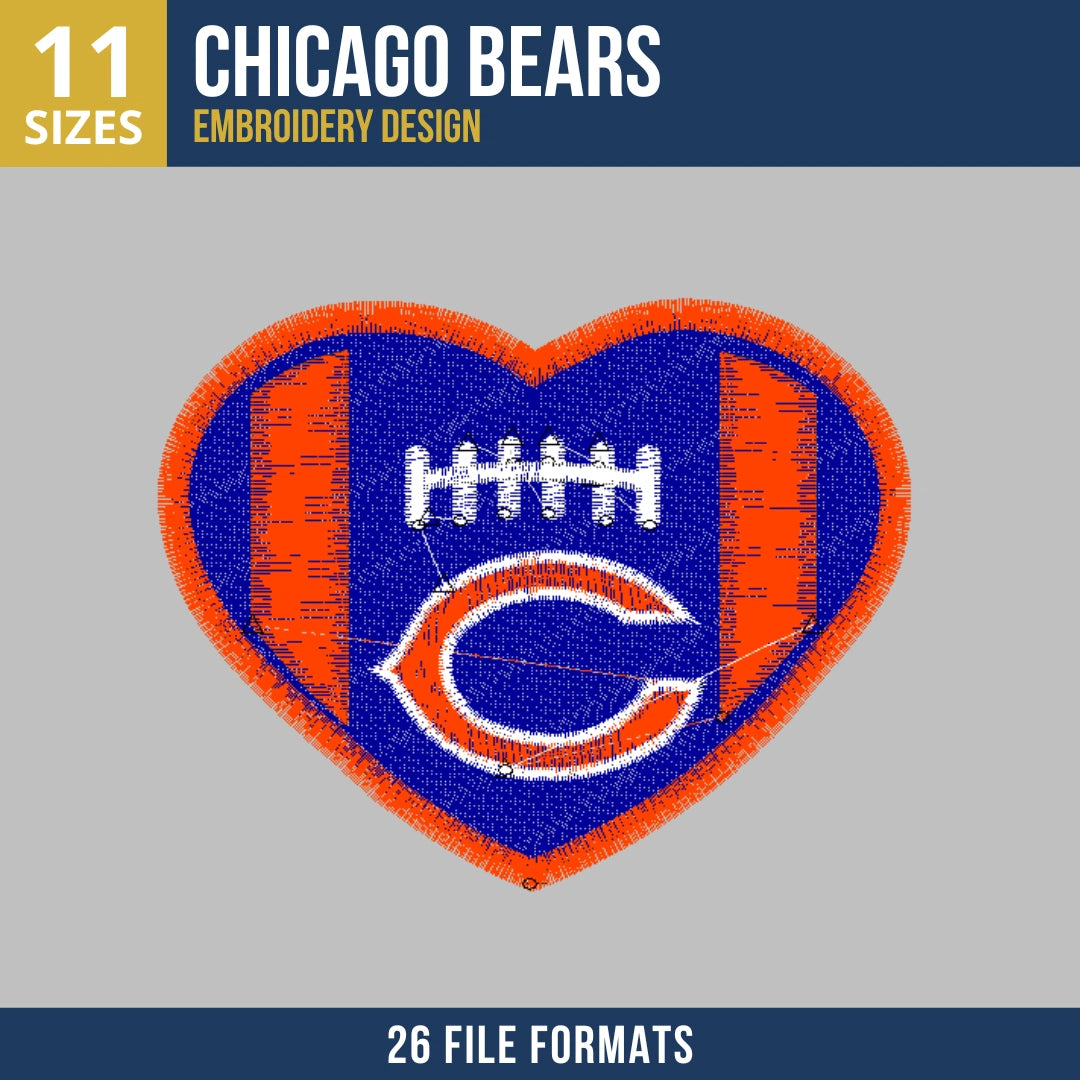 Chicago Bears Heart Football Embroidery Design
