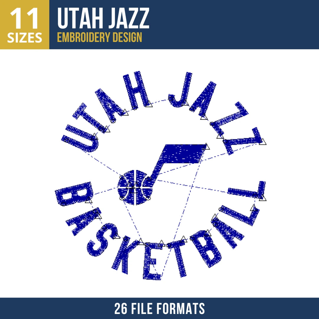 Utah Jazz Retro Circular Note Basketball Embroidery Design