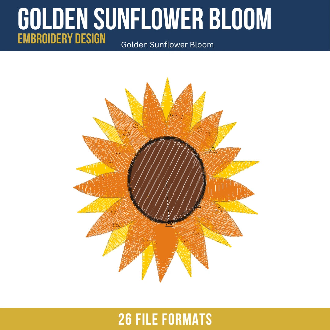 Golden Sunflower Bloom Embroidery Design