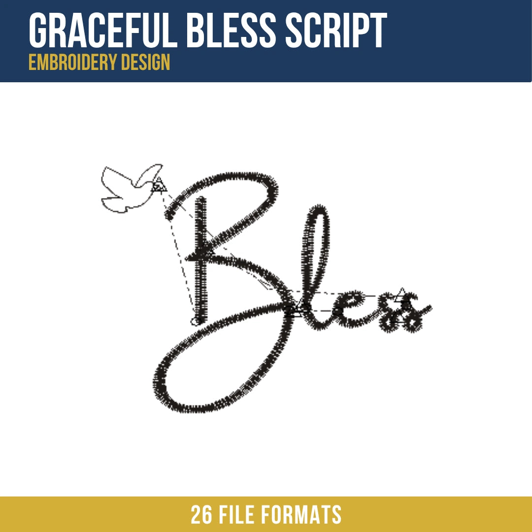 Graceful Bless Script Embroidery Design