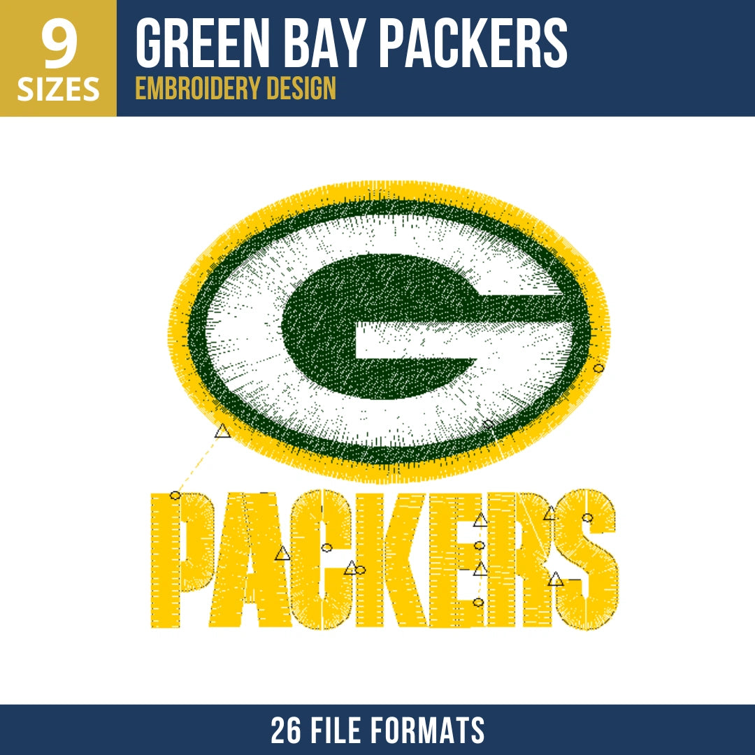 Green Bay Packers G Logo PACKERS Wordmark Embroidery Design
