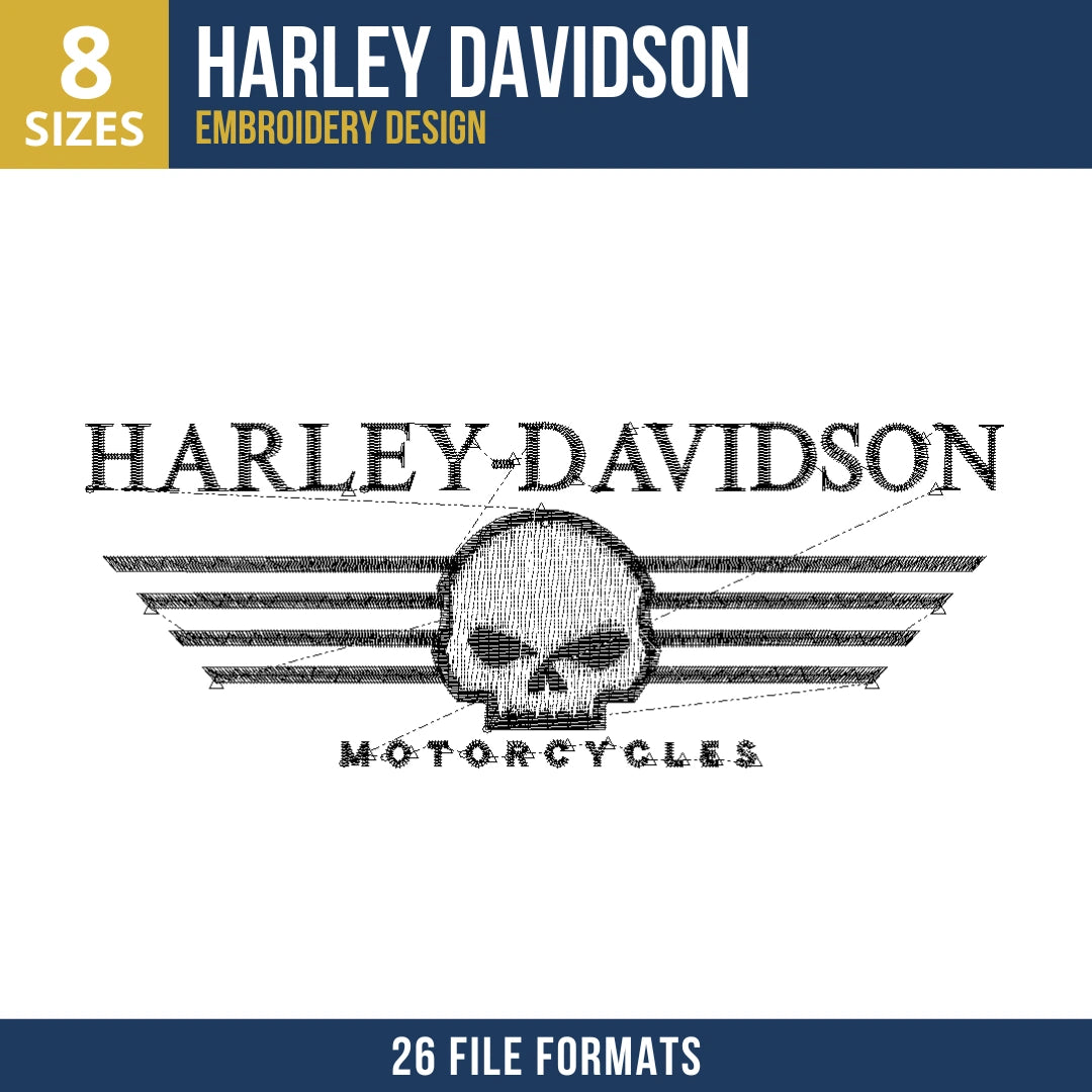 Harley-Davidson Skull and Wings Lockup Embroidery Design