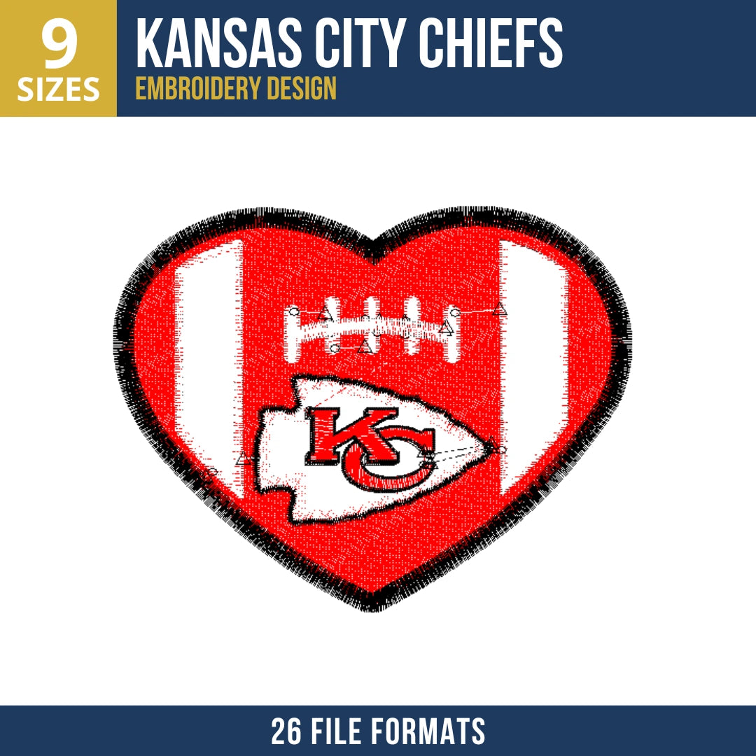 Kansas City Chiefs Heart Football Embroidery Design
