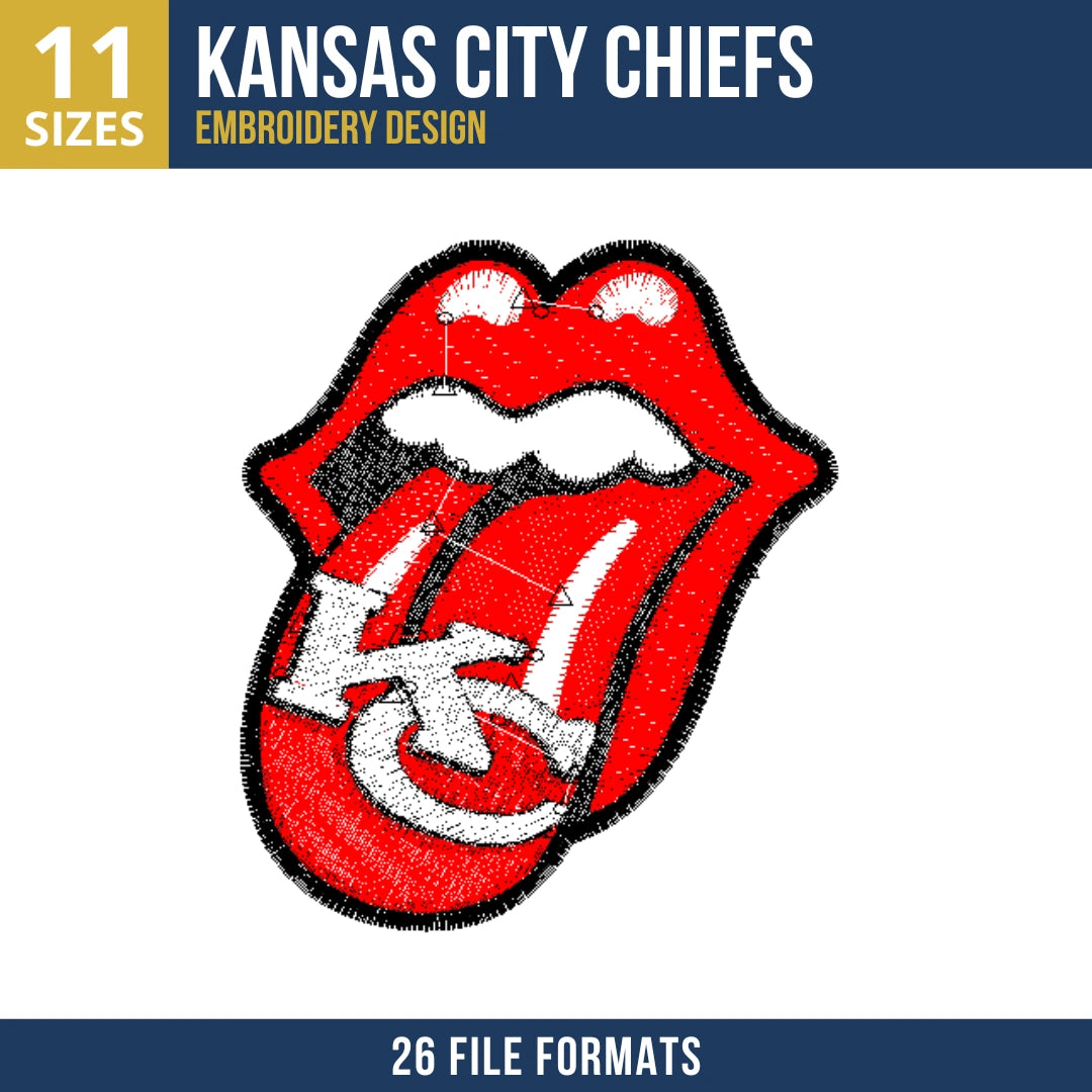 Kansas City Chiefs Lips Tongue KC Logo Embroidery Design