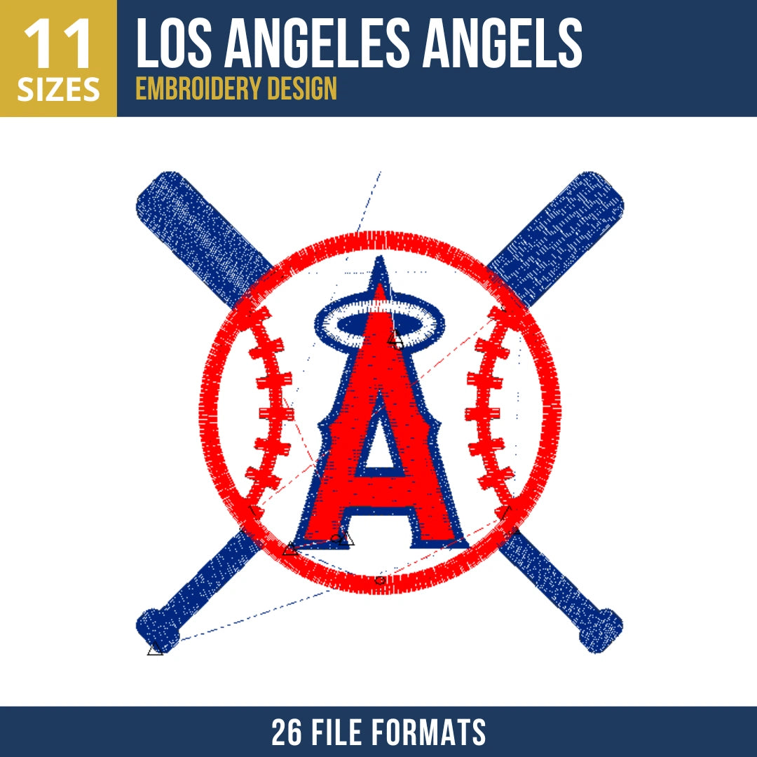 Los Angeles Angels Baseball Crossed Bats Embroidery Design
