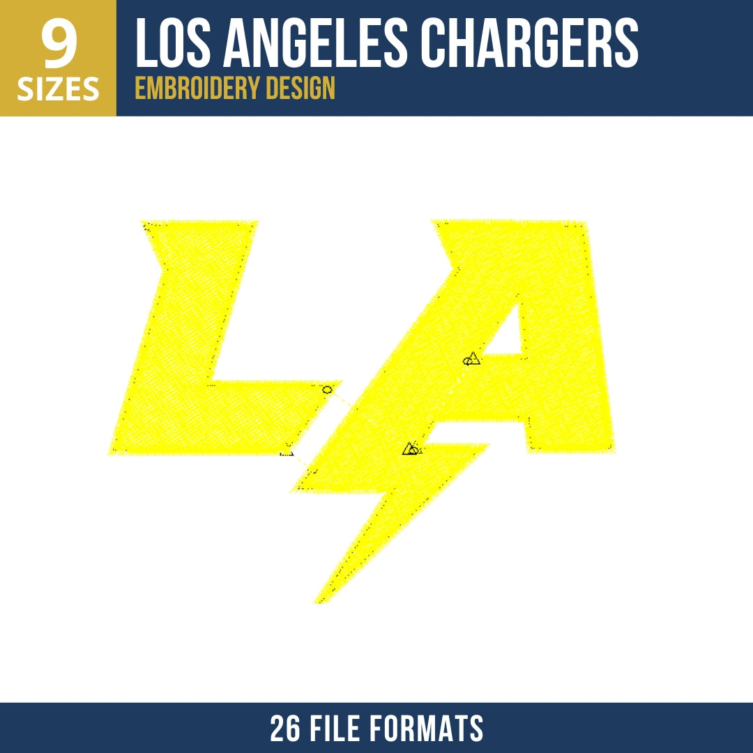 Los Angeles Chargers LA Monogram Lightning Bolt Embroidery Design