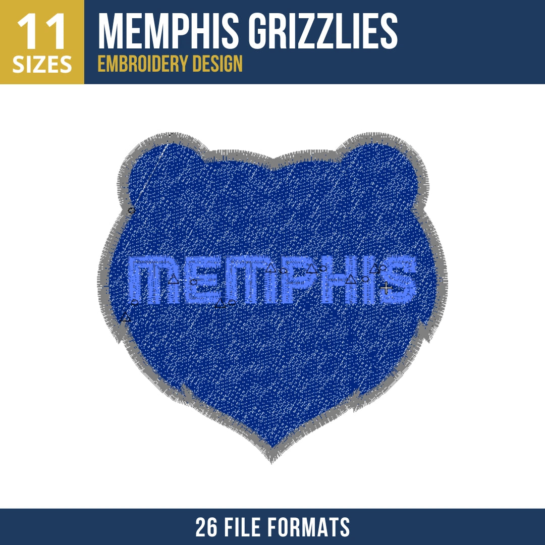 Memphis Grizzlies Bear Badge Embroidery Design