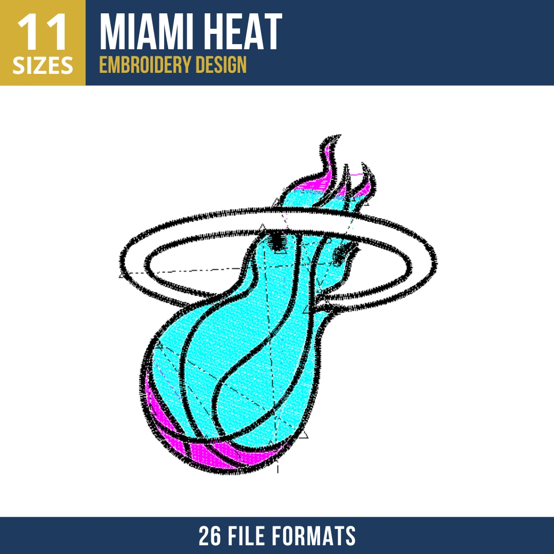 Miami Heat Flaming Basketball Embroidery Design