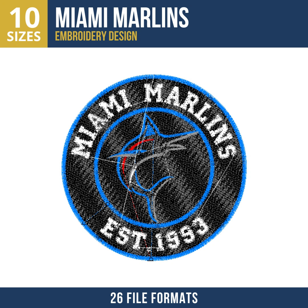 Miami Marlins Circular Badge Embroidery Design