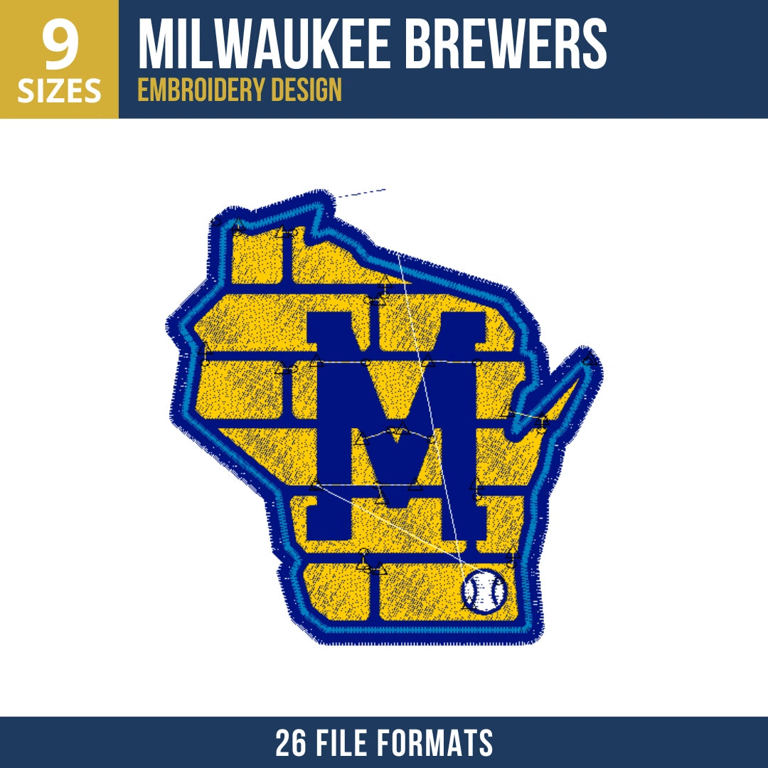 Milwaukee Brewers Retro Wisconsin State Embroidery Design