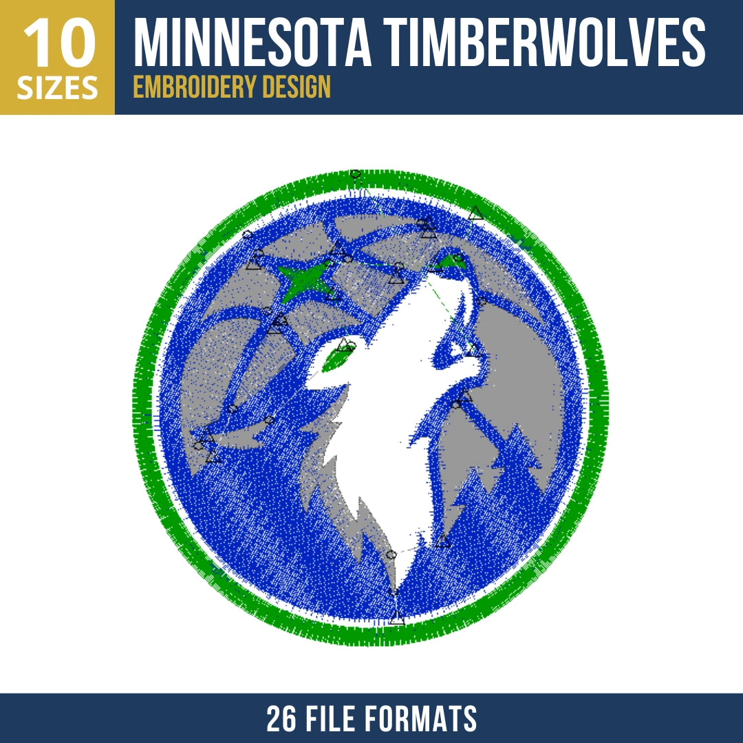 Minnesota Timberwolves Wolf Head Badge Embroidery Design
