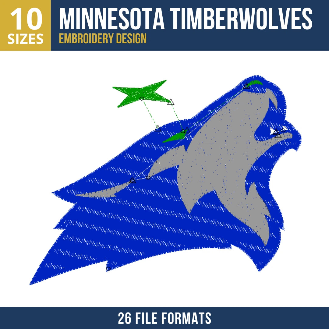 Minnesota Timberwolves Wolf Head Embroidery Design