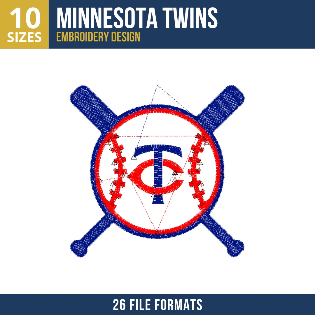 Minnesota Twins TC Baseball Crossed Bats Embroidery Design