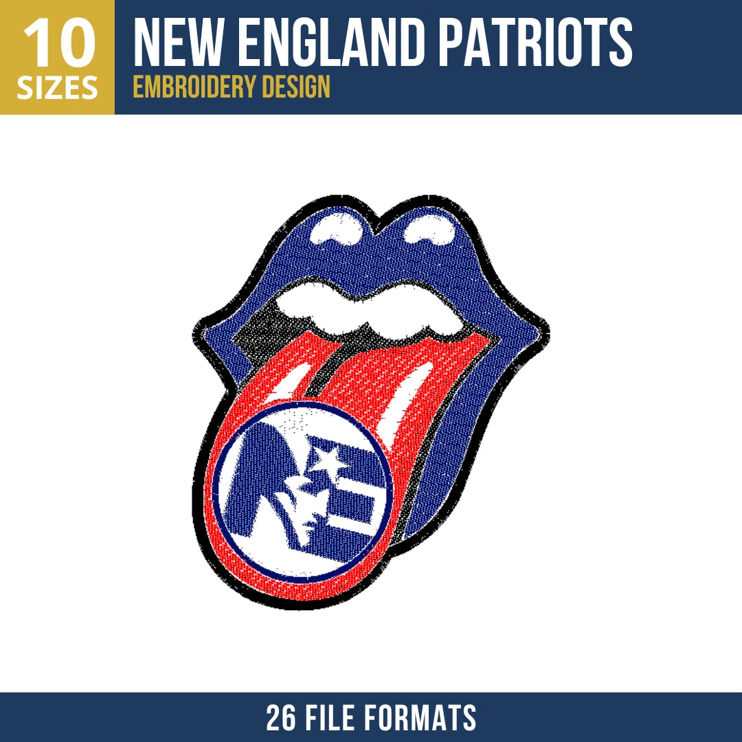 New England Patriots Rolling Tongue Embroidery Design