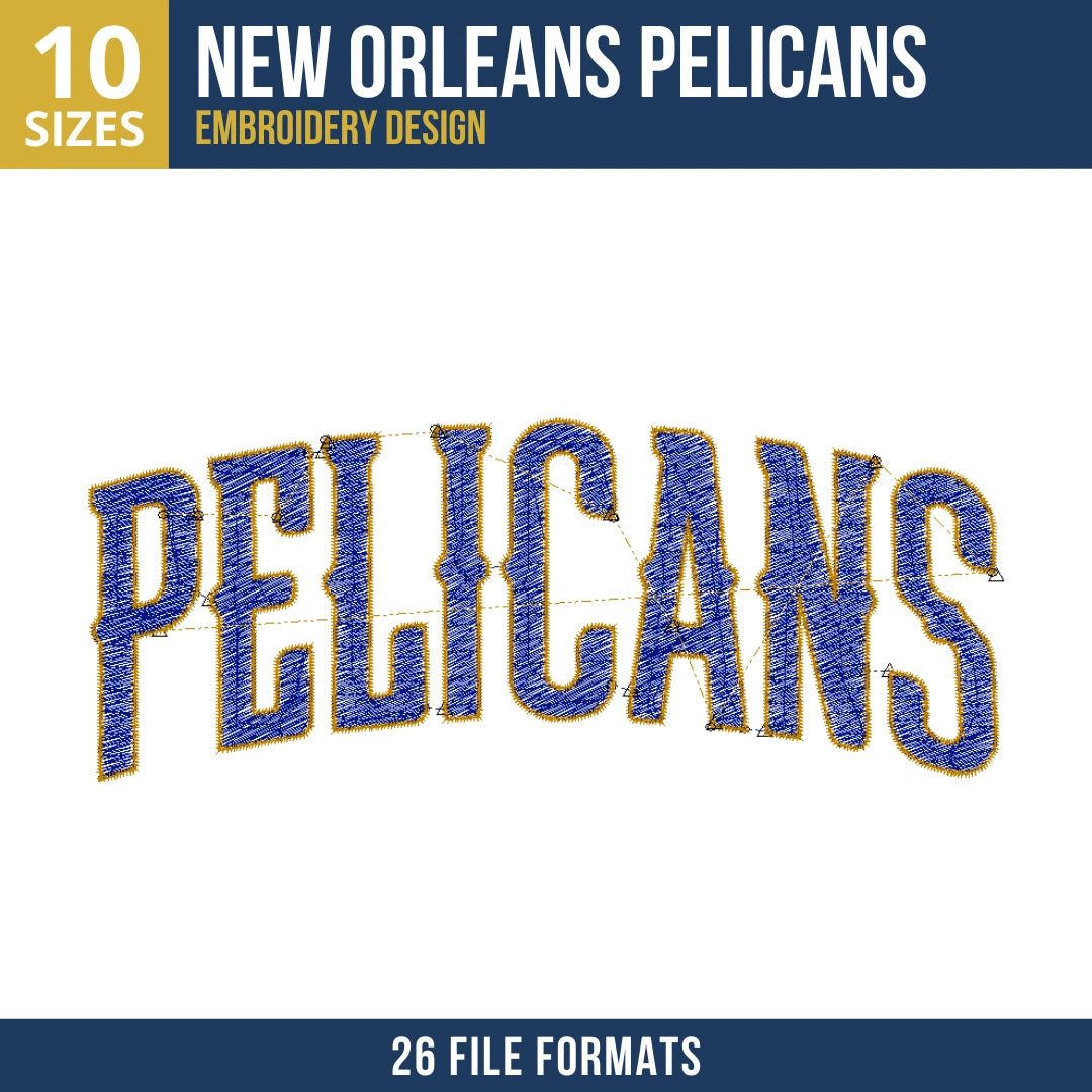 New Orleans Pelicans Arched Wordmark Embroidery Design