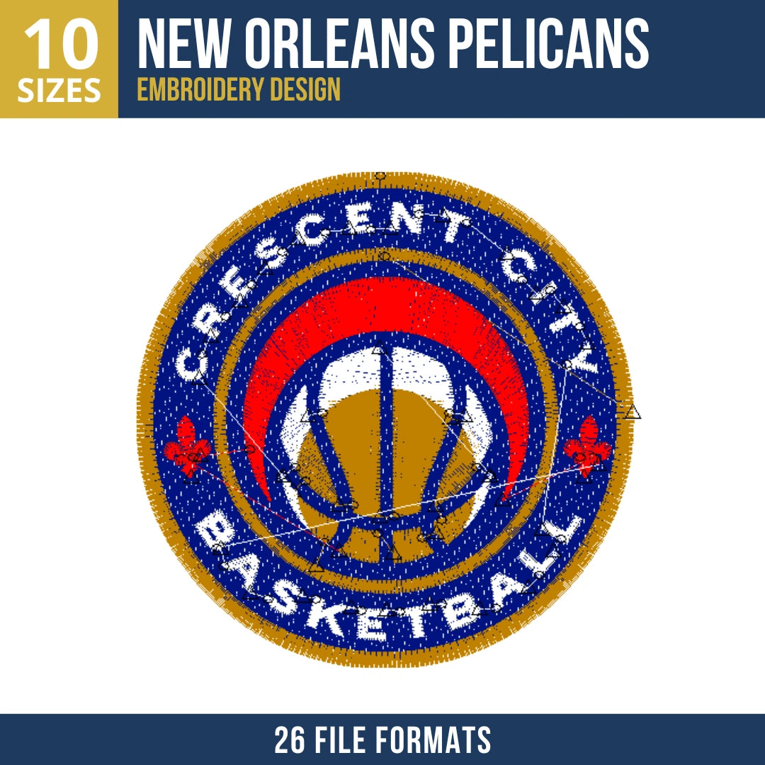 New Orleans Pelicans Crescent City Badge Embroidery Design