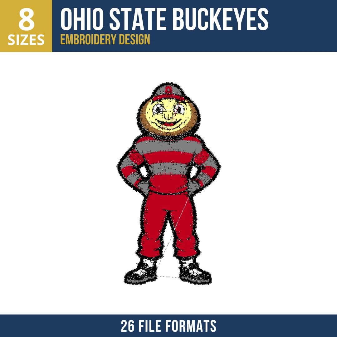 Ohio State Buckeyes Brutus Full Body Mascot Embroidery Design