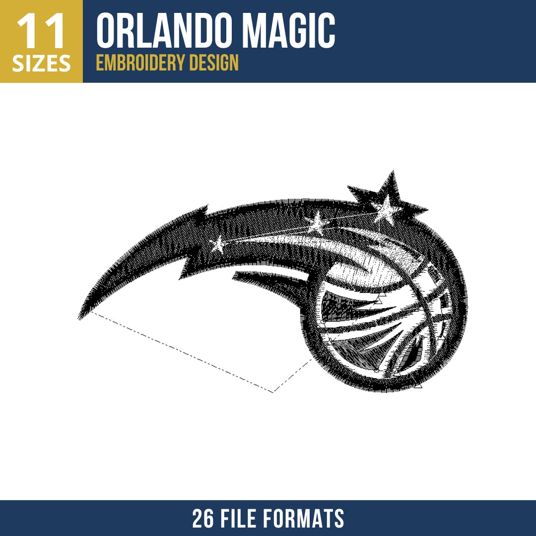Black and white Orlando Magic Shooting Star Basketball Logo Embroidery Design