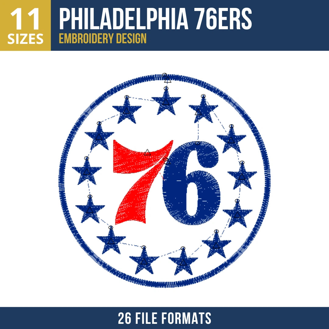 Philadelphia 76ers Star Circle Numeral Embroidery Design