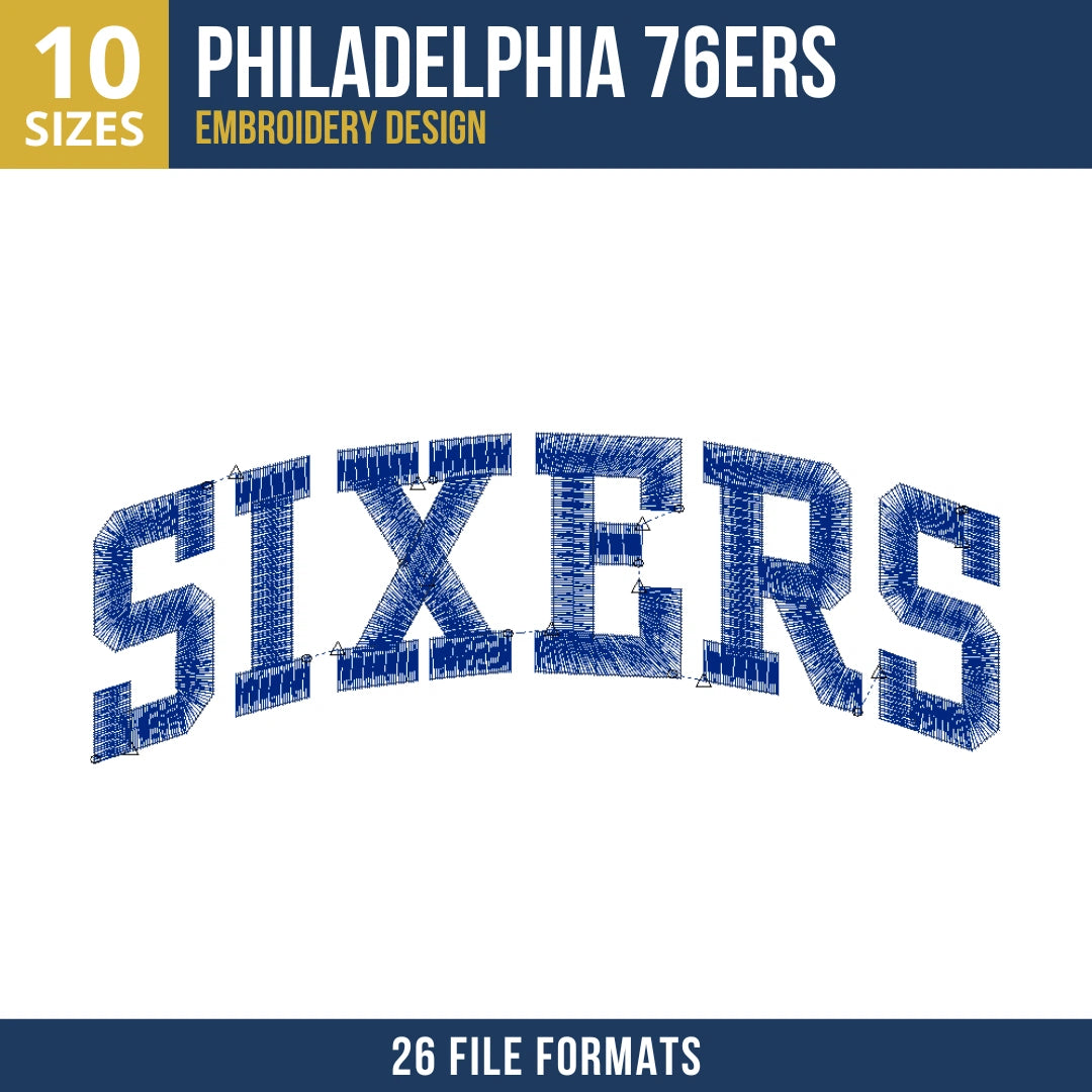 Philadelphia 76ers Arched Sixers Wordmark Embroidery Design | 10 Sizes