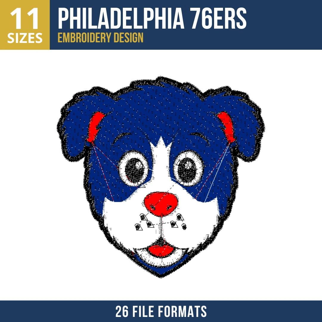 Philadelphia 76ers Franklin Mascot Embroidery Design | 11 Sizes