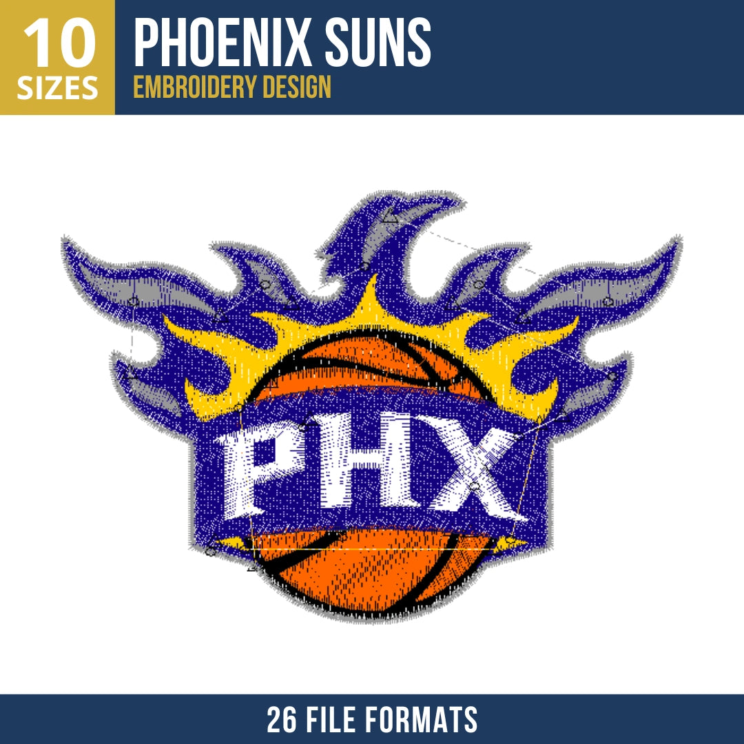 Phoenix Suns Full Primary Logo Embroidery Design | 10 Sizes