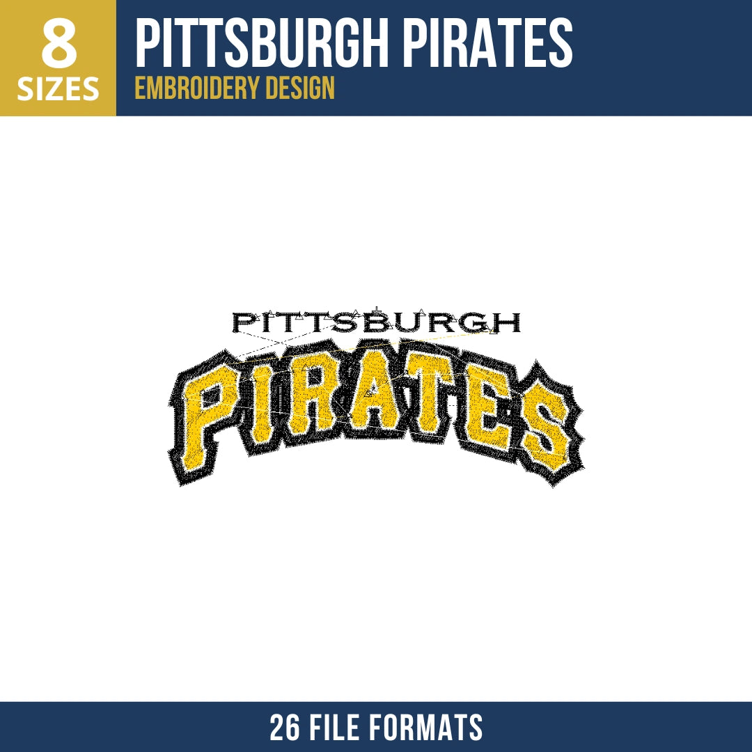 Pittsburgh Pirates Stacked Wordmark Embroidery Design