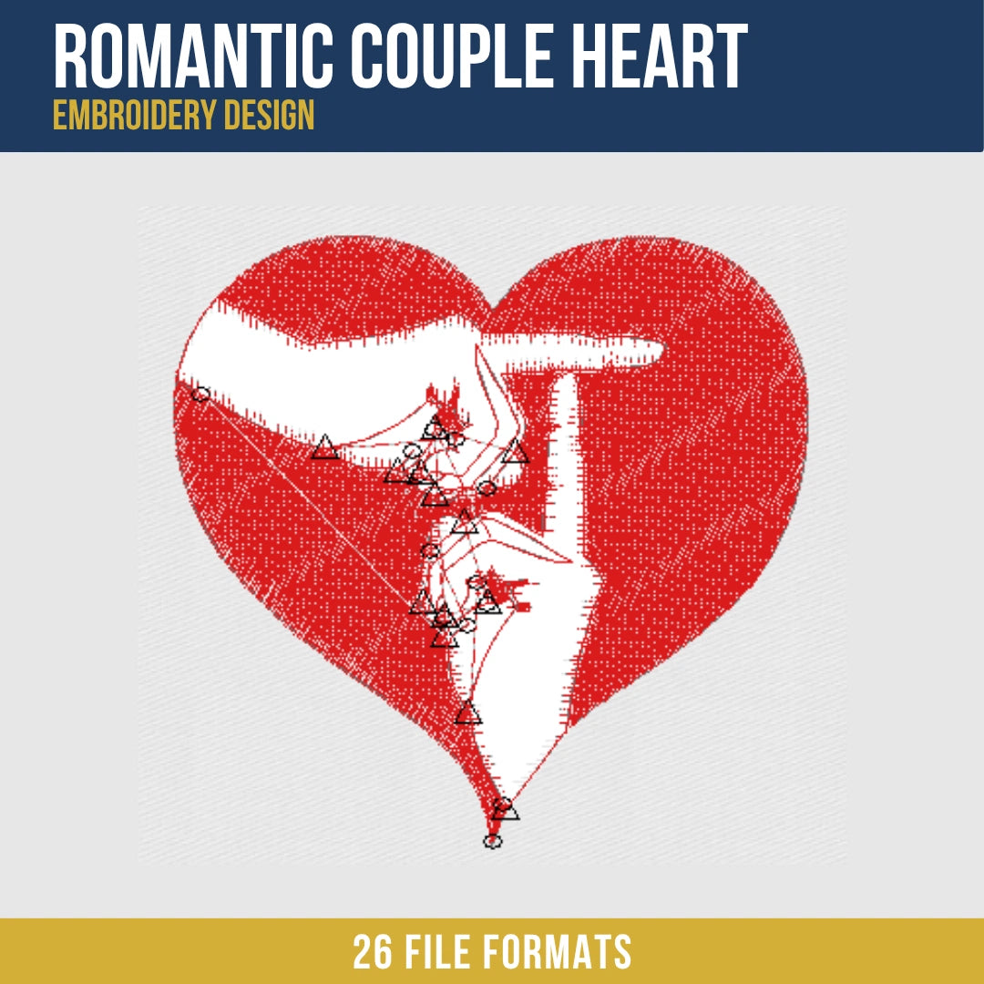 Romantic Couple Heart Embroidery Design