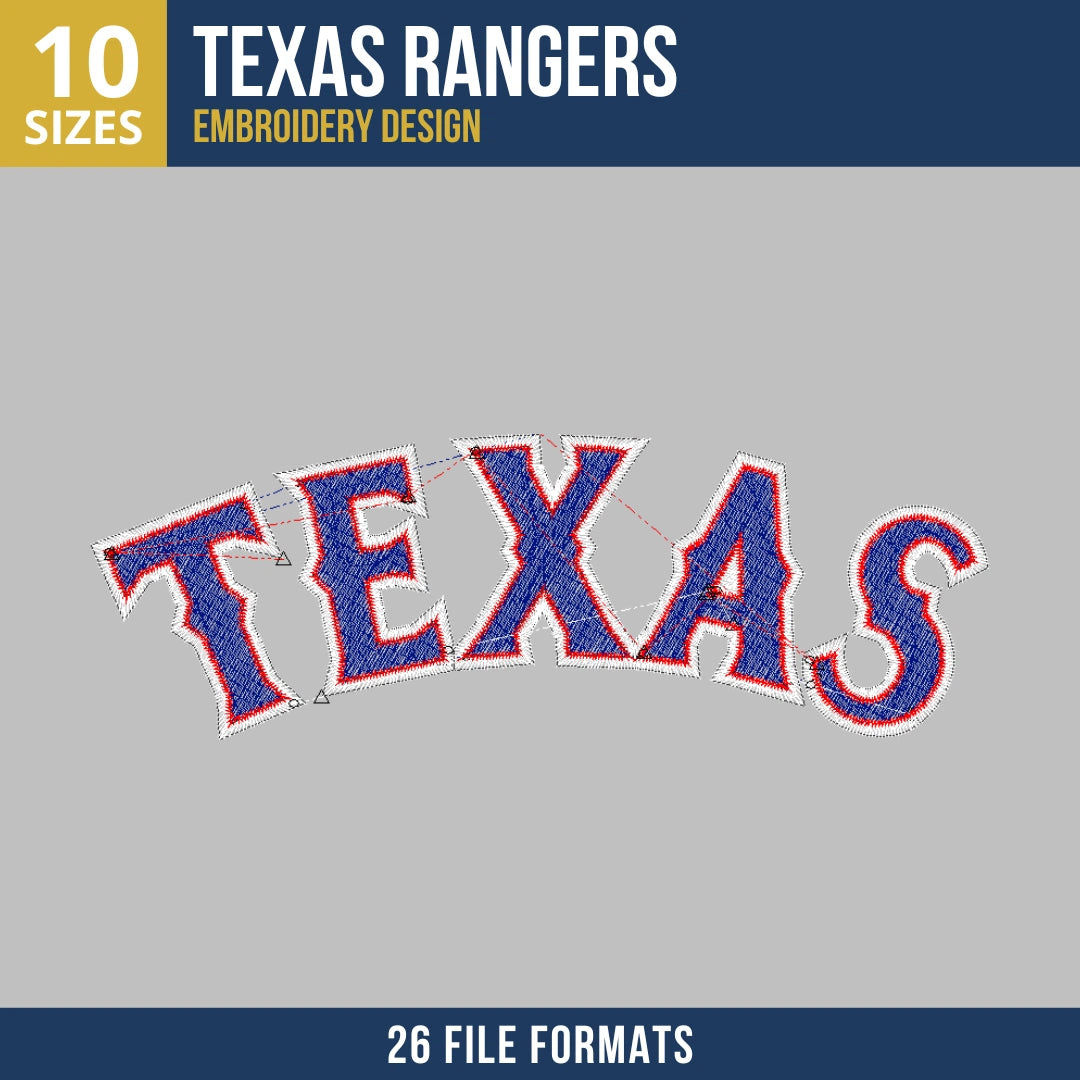 Texas Rangers Arched Wordmark Embroidery Design