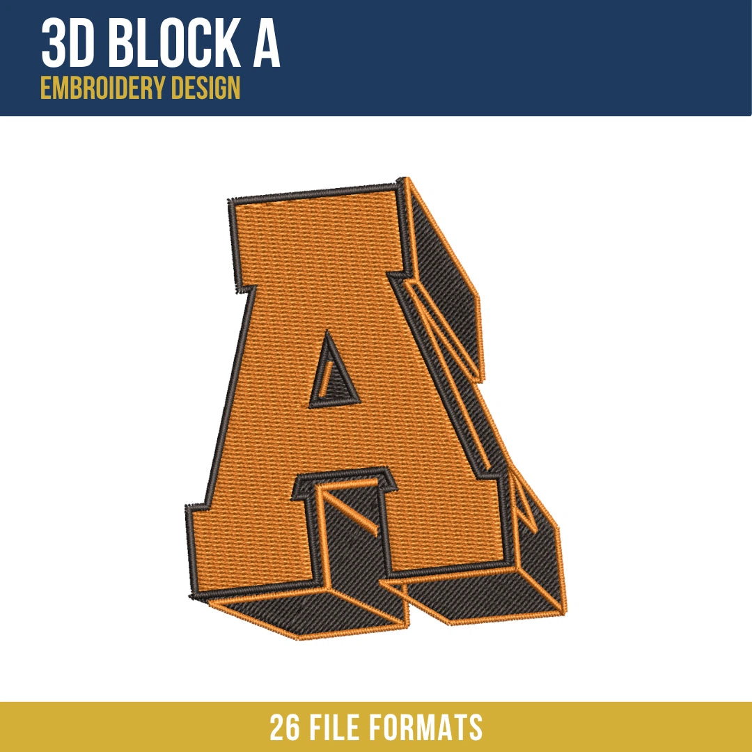 3D Block A Embroidery Design