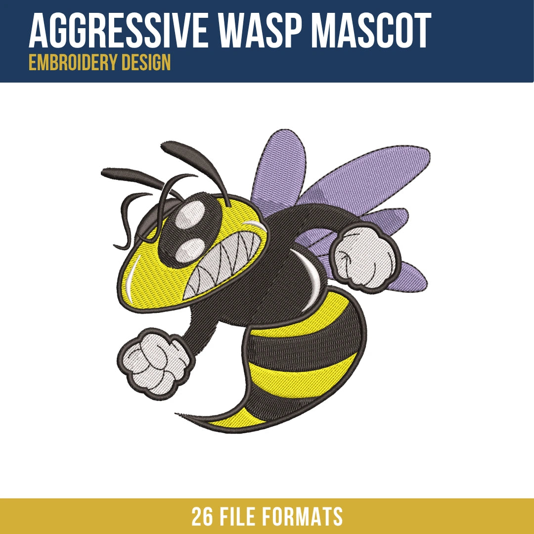 Aggressive Wasp Mascot Embroidery Design