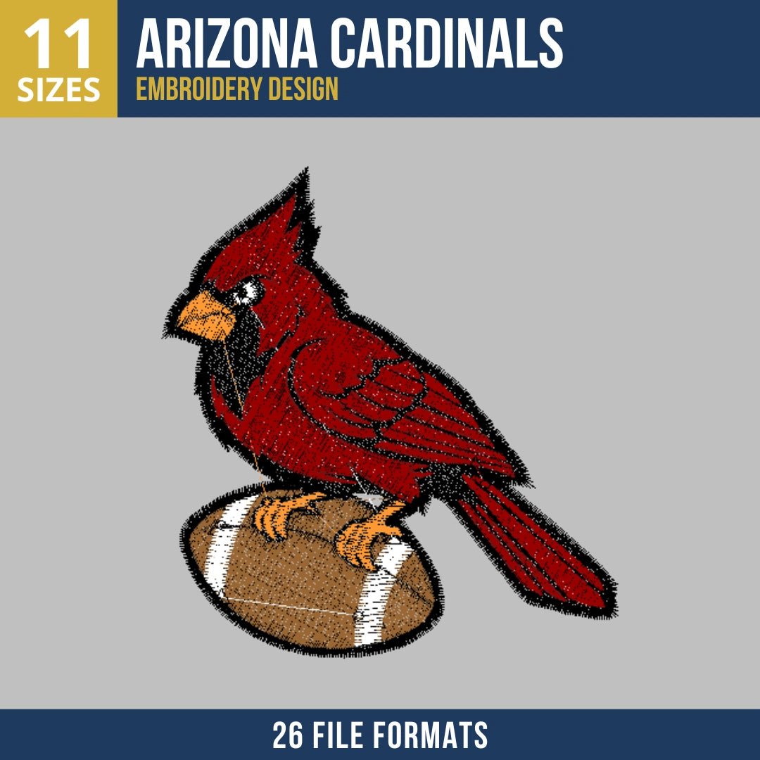 Arizona Cardinals Perched Cardinal on Football Embroidery Design