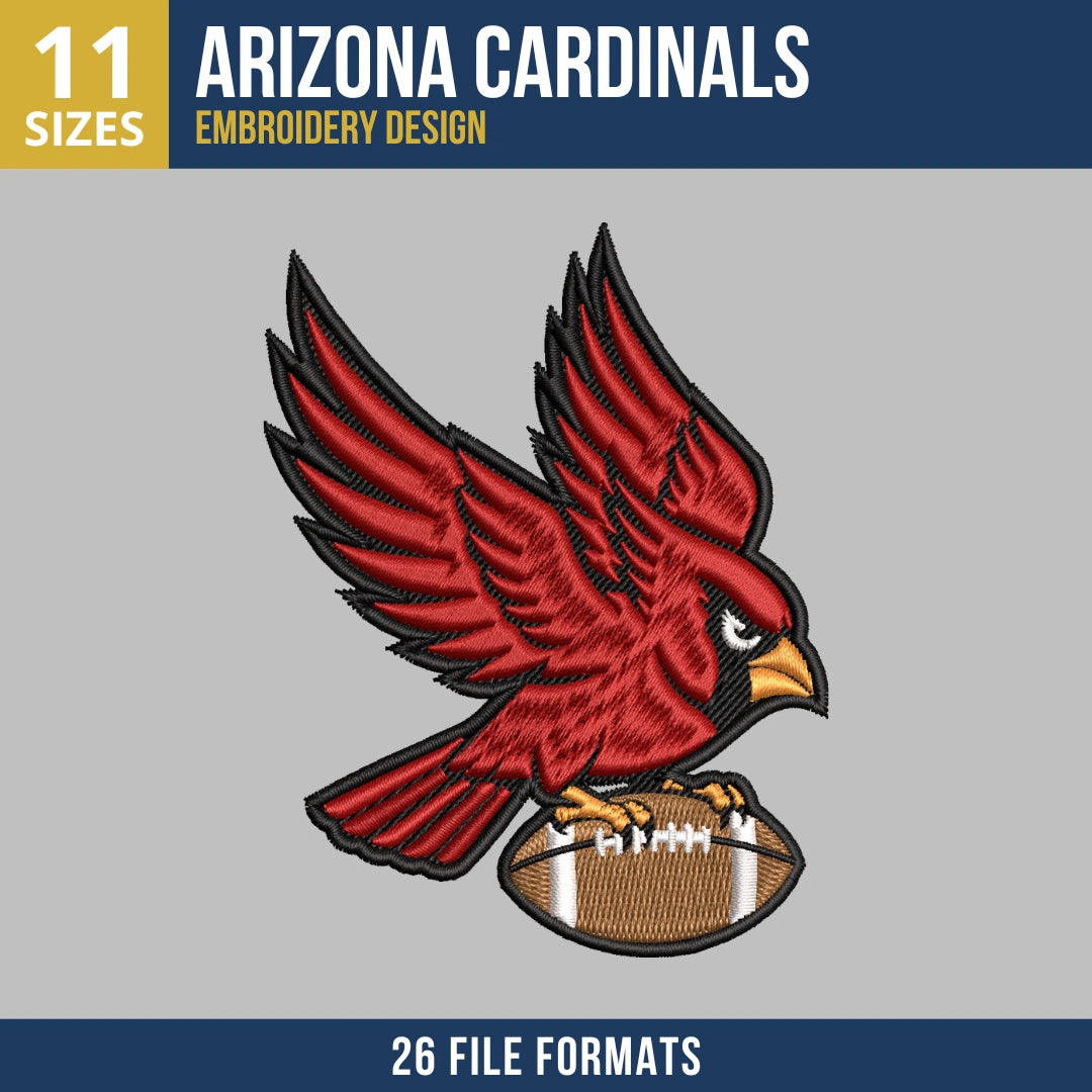 Arizona Cardinals Flying Cardinal on Football Embroidery Design