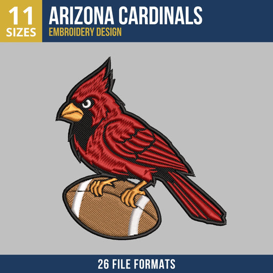 Arizona Cardinals Perched Cardinal on Football Embroidery Design