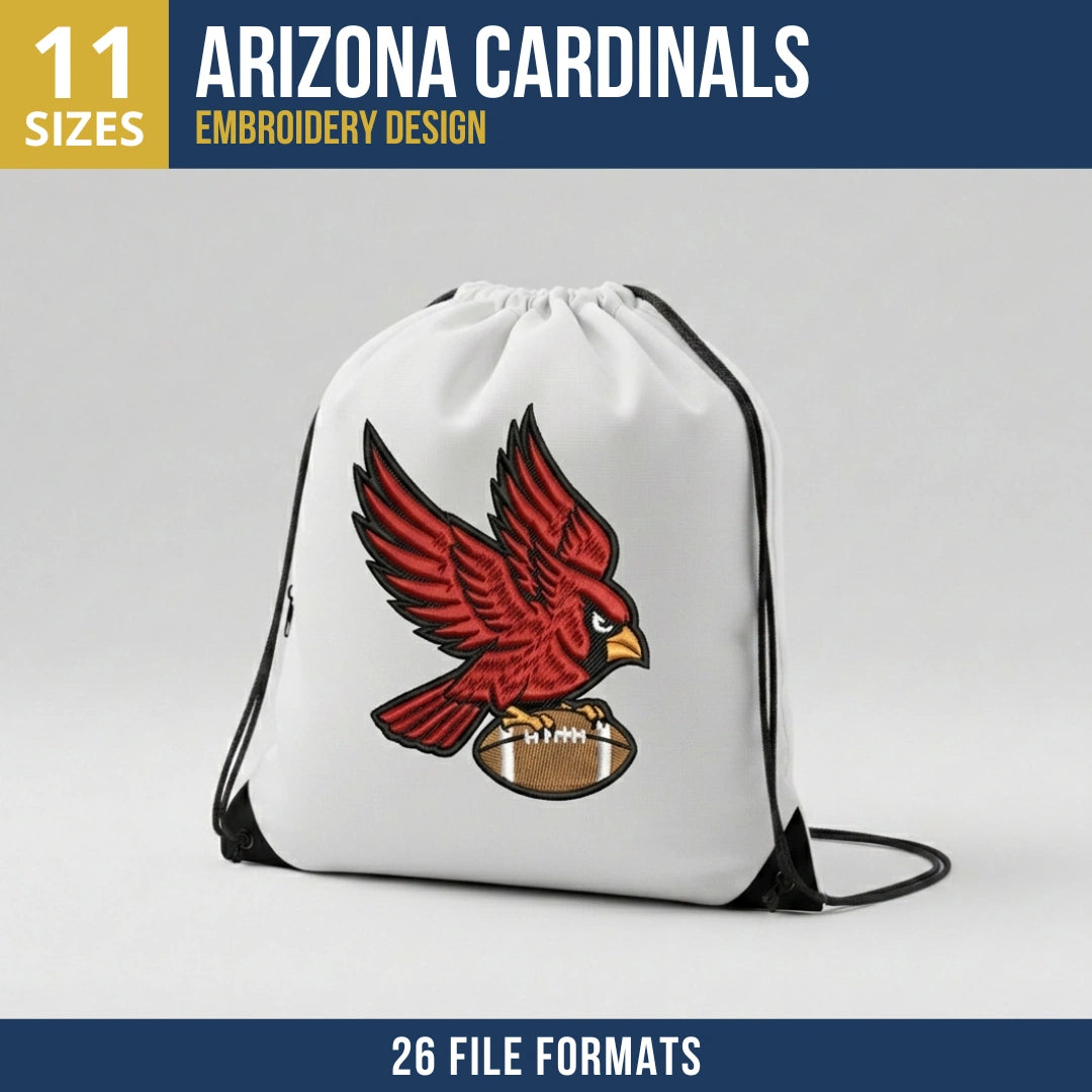 Arizona Cardinals Flying Cardinal on Football Embroidery Design