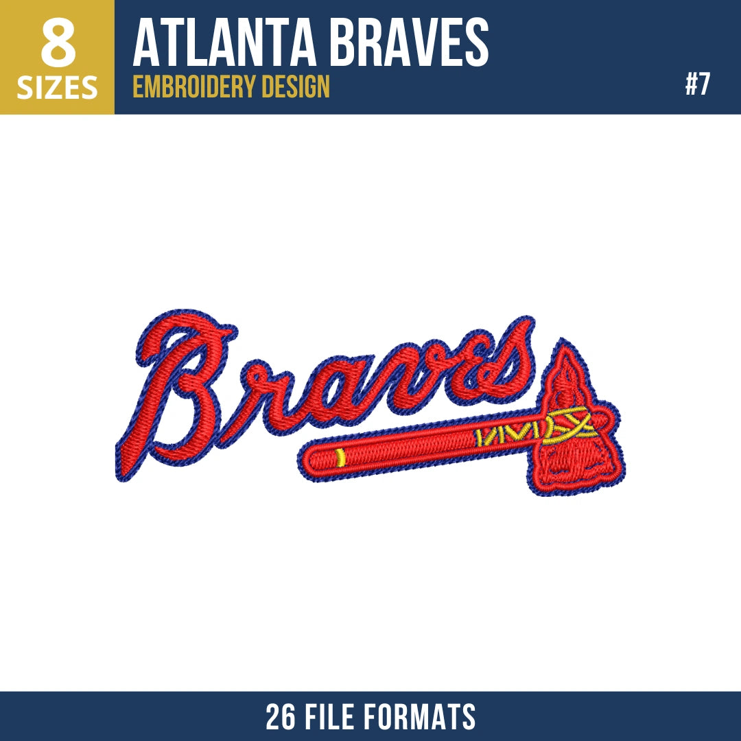 Atlanta Braves Embroidery Design Bundle – 8 MLB Designs, 26 Formats