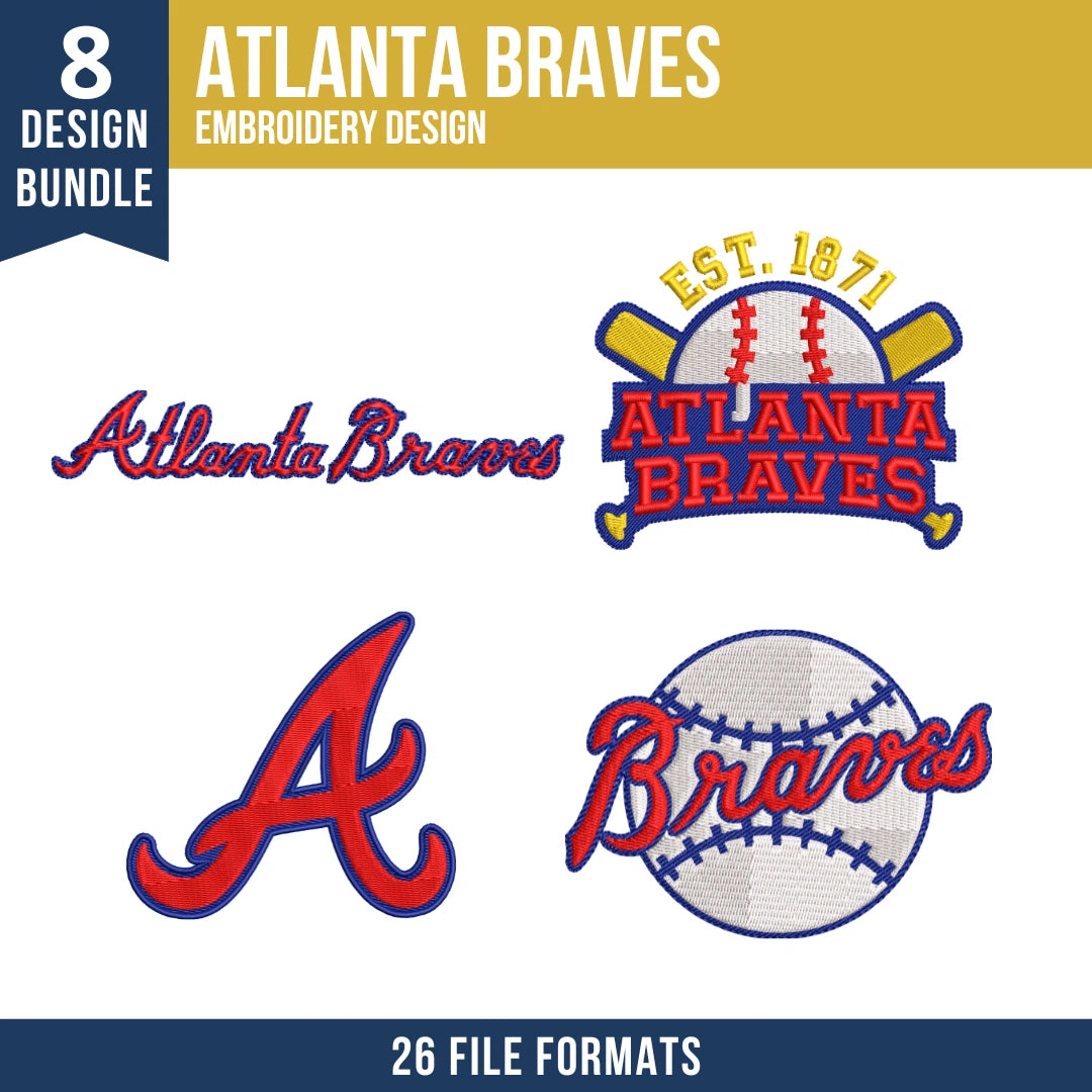 Atlanta Braves Embroidery Design Bundle – 8 MLB Designs, 26 Formats