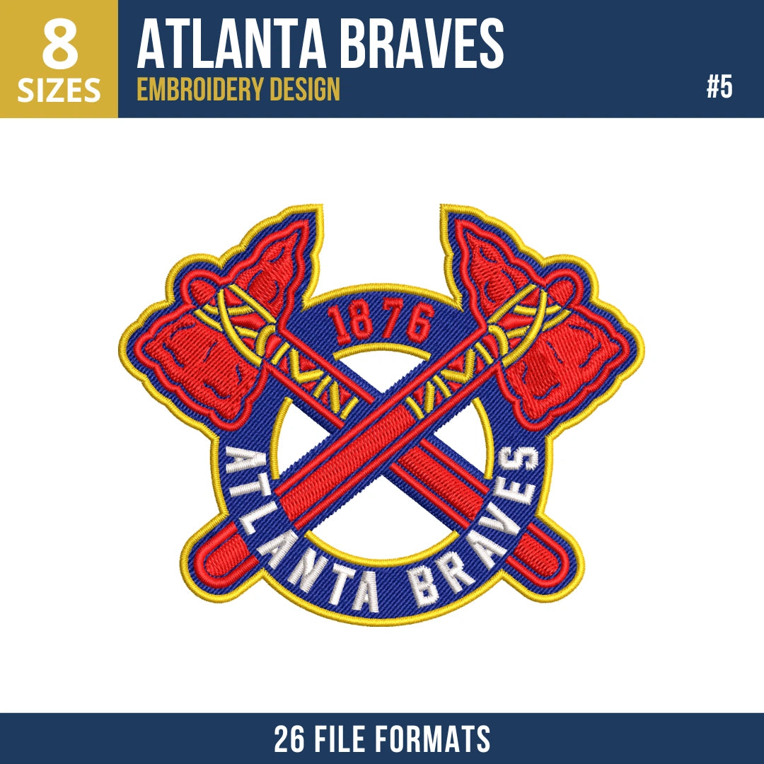 Atlanta Braves Embroidery Design Bundle – 8 MLB Designs, 26 Formats