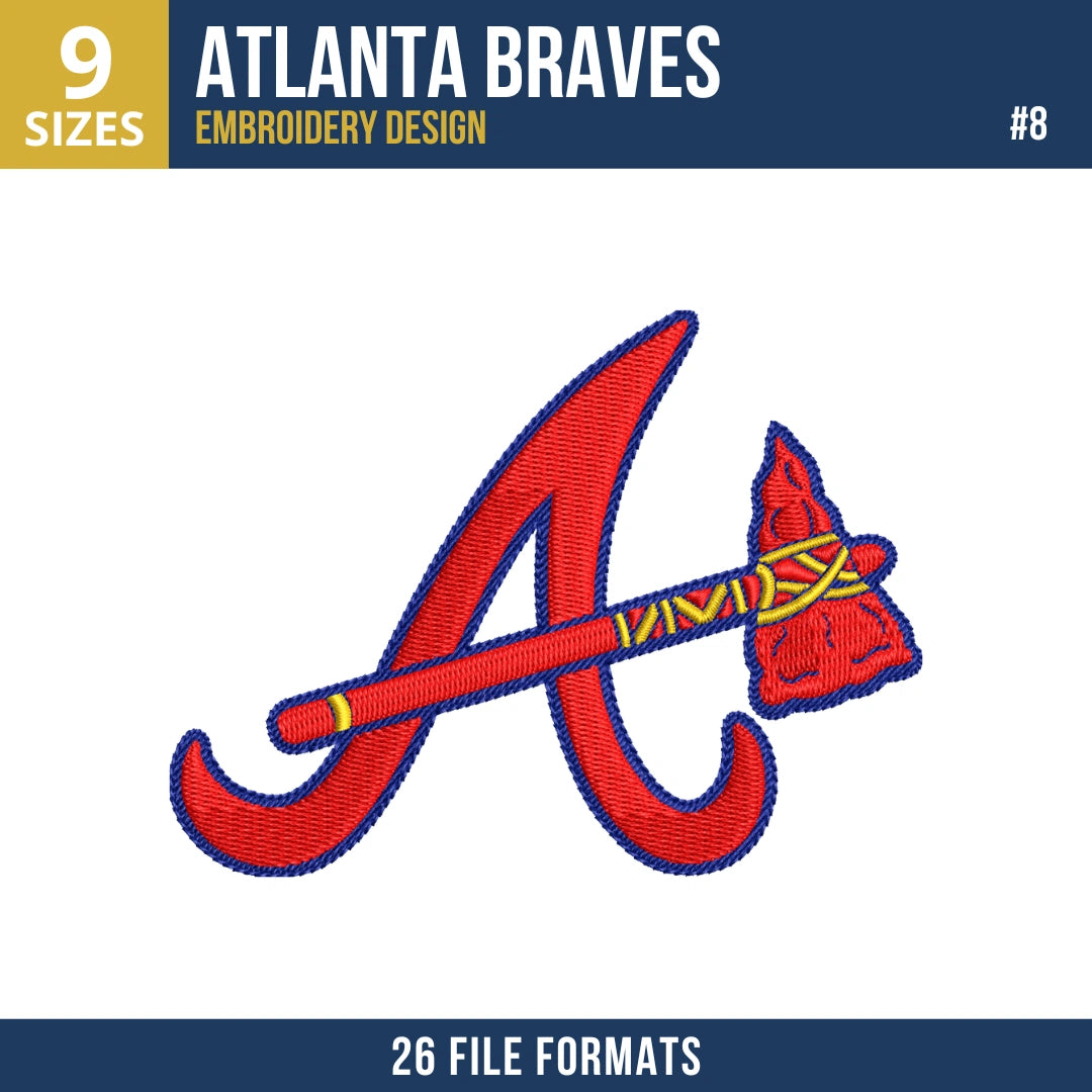 Atlanta Braves Embroidery Design Bundle – 8 MLB Designs, 26 Formats